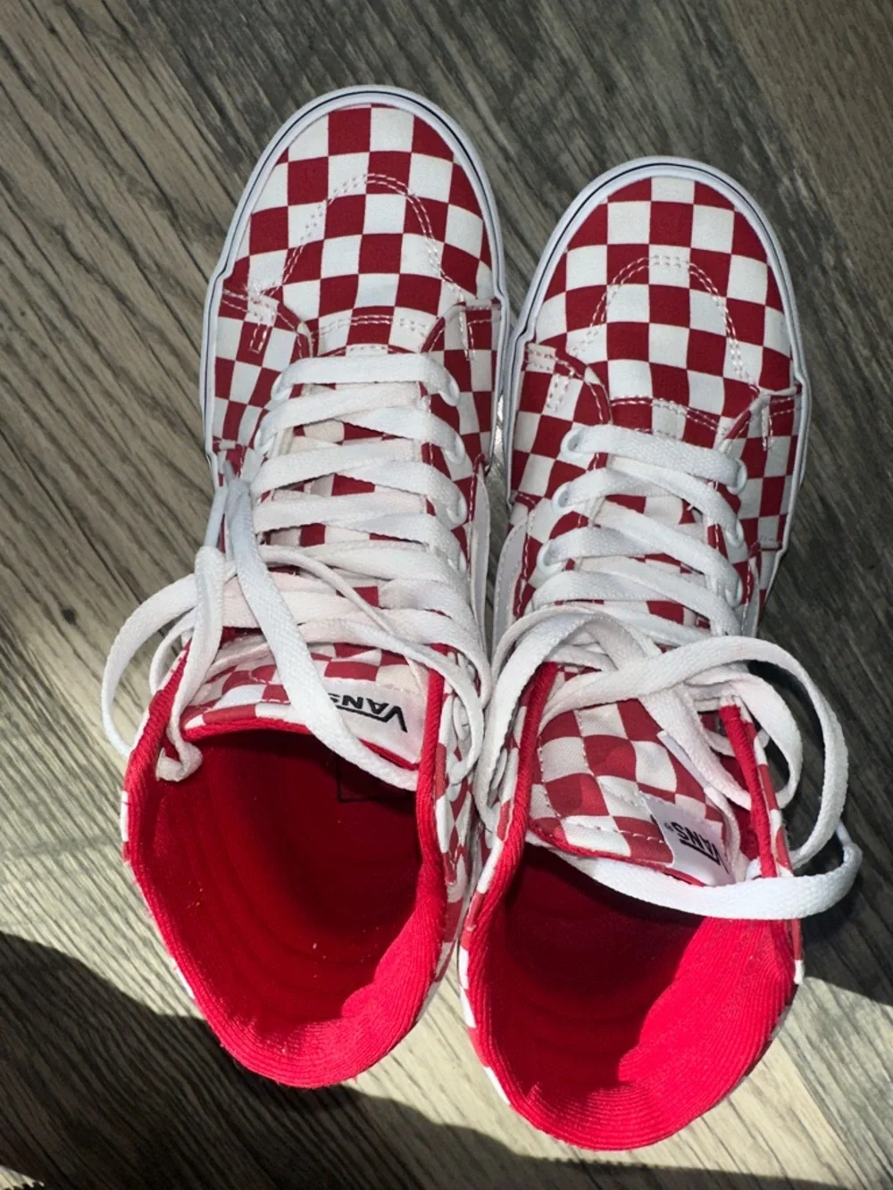 Vans Fillmore Hi checkerboard red‎ and white sneakers women’s size 7